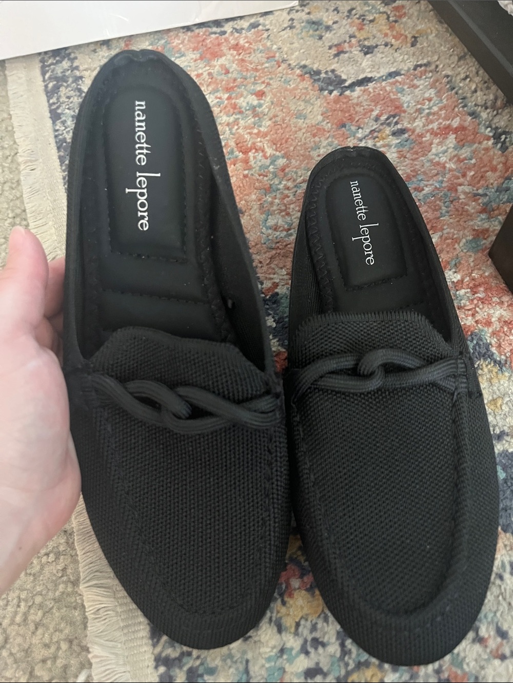 Nanette Lepore Black Knit Slip-On Loafers for Women